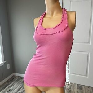 Free People Pink Ribbed Knot-Trim Tank